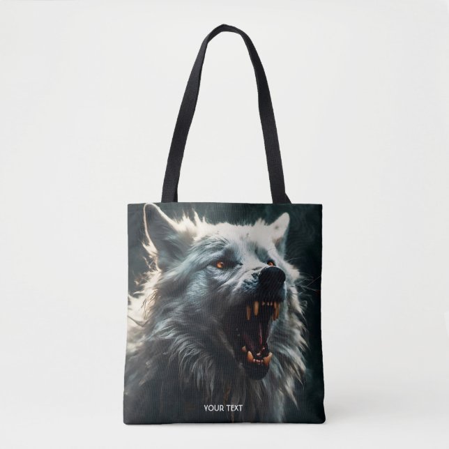 Fantasy Cute White Angry Wolf Tote Bag (Front)