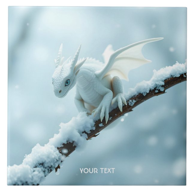 Fantasy Cute White Baby Dragon Ceramic Tile (Front)