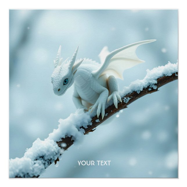 Fantasy Cute White Baby Dragon Poster (Front)