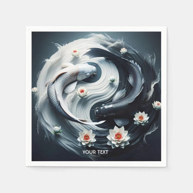 Fantasy Cute White Black Fish Napkin (Front)
