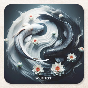 Fantasy Cute White Black Fish Square Paper Coaster