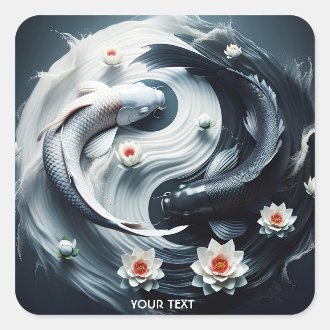 Fantasy Cute White Black Fish Square Sticker (Front)