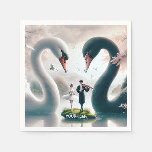 Fantasy Cute White Black Swans Napkin
