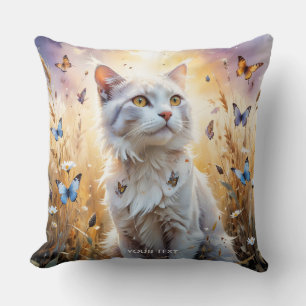 Fantasy Cute White Cat Butterflies Cushion