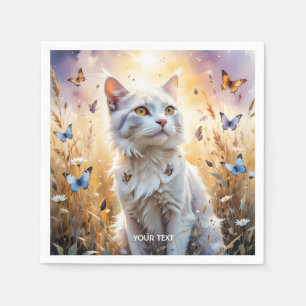 Fantasy Cute White Cat Butterflies Napkin