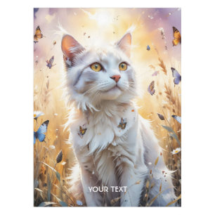 Fantasy Cute White Cat Butterflies Tablecloth