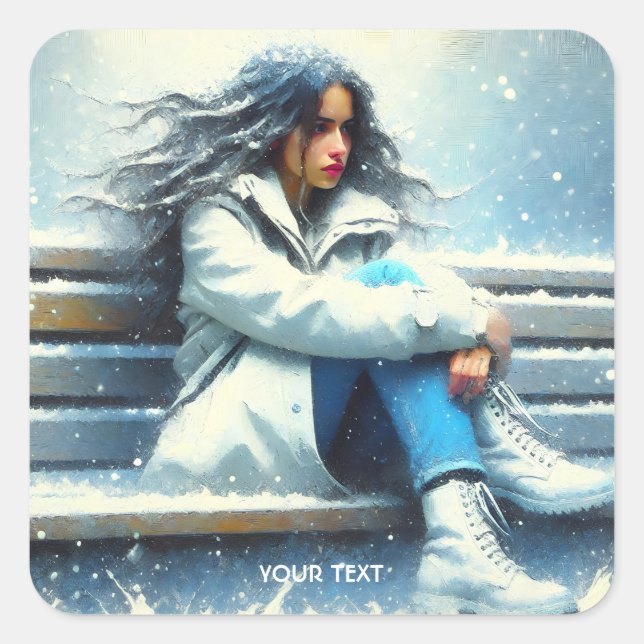 Fantasy Cute White Coat Winter Square Sticker (Front)