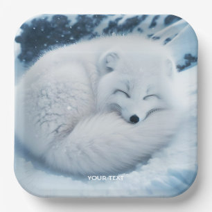Fantasy Cute White Fox Snow  Paper Plate