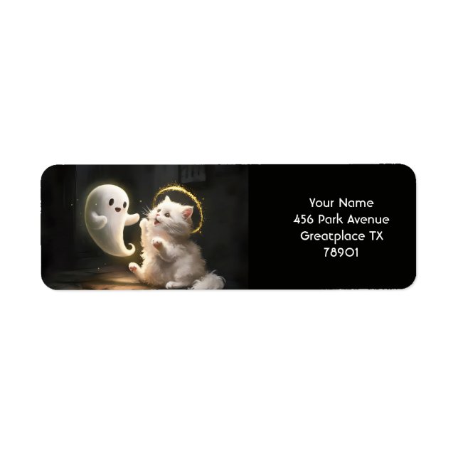 Fantasy Cute White Ghost Cat Return Address Label (Front)