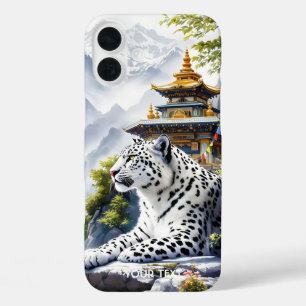 Fantasy Cute White Leopard Mountains iPhone 16 Plus Case