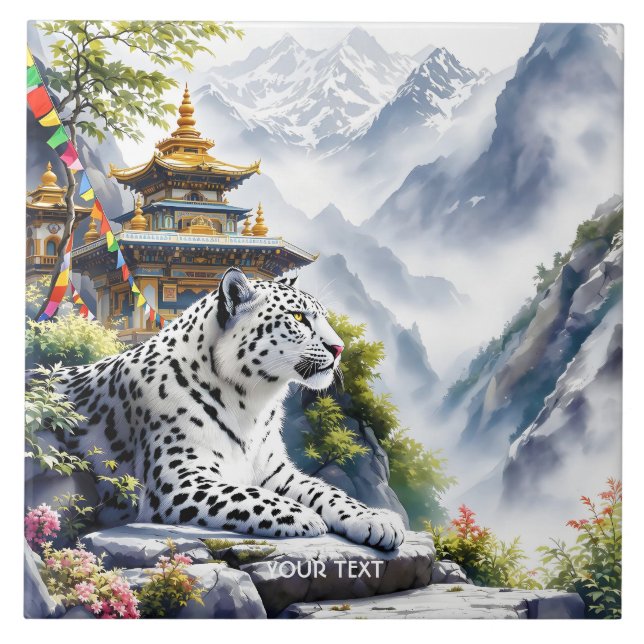 Fantasy Cute White Leopard Mountains Ceramic Tile (Front)