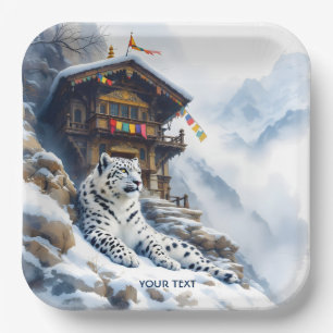 Fantasy Cute White Leopard Snow Paper Plate