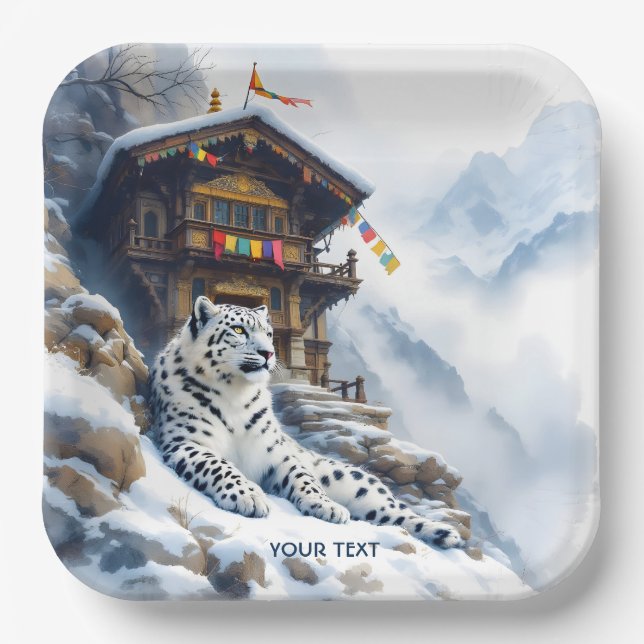 Fantasy Cute White Leopard Snow Paper Plate (Front)