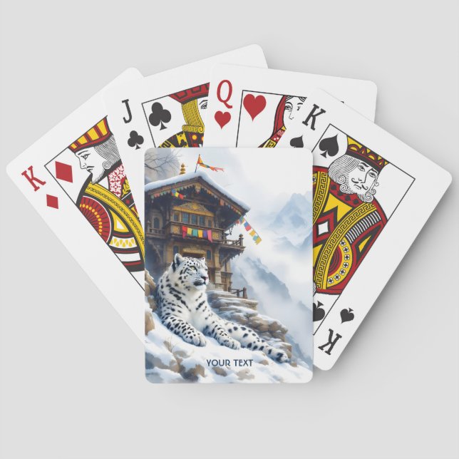 Fantasy Cute White Leopard Snow Playing Cards (Back)