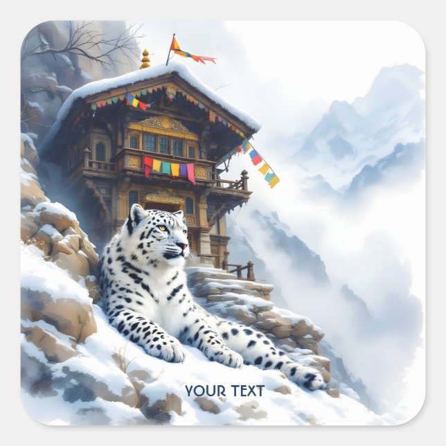 Fantasy Cute White Leopard Snow Square Sticker (Front)