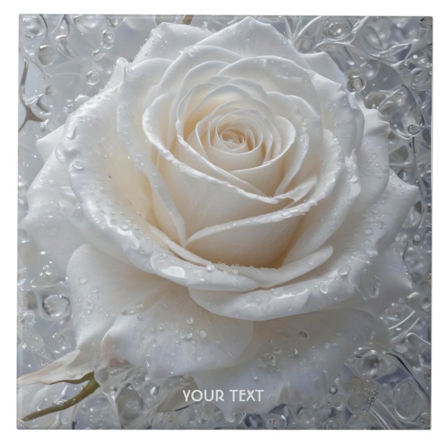 Fantasy Cute White Rose Drops Ceramic Tile (Front)