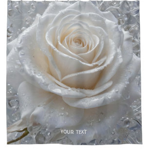 Fantasy Cute White Rose Drops Shower Curtain