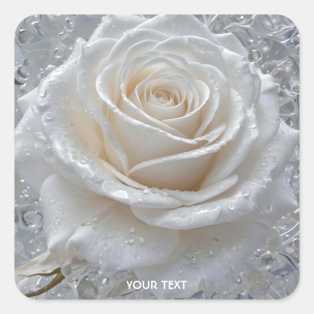 Fantasy Cute White Rose Drops Square Sticker (Front)