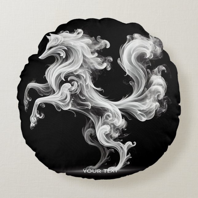 Fantasy Cute White Smoke Fox Round Cushion (Front)