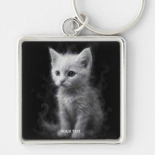 Fantasy Cute White Smoke Kitten Key Ring