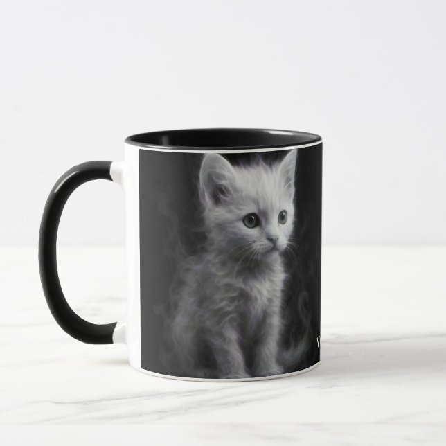 Fantasy Cute White Smoke Kitten Mug (Left)