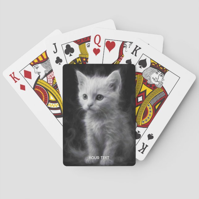 Fantasy Cute White Smoke Kitten Playing Cards (Back)