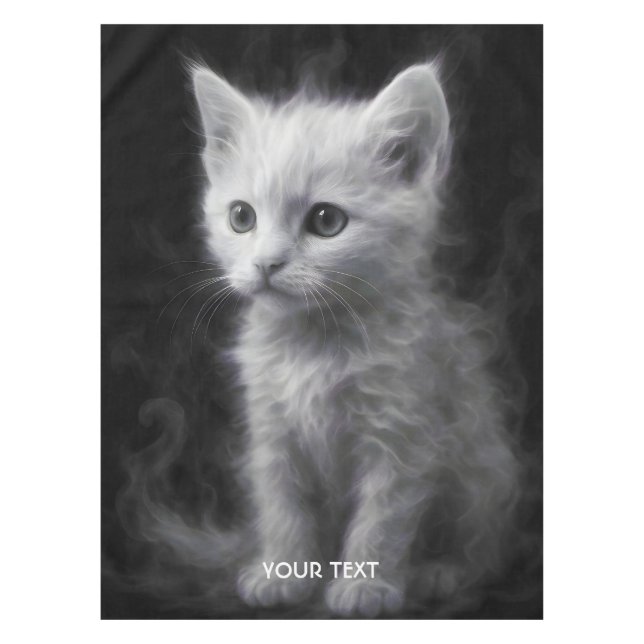 Fantasy Cute White Smoke Kitten Tablecloth (Front)