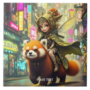Fantasy Cute Wild Panda Ride Ceramic Tile