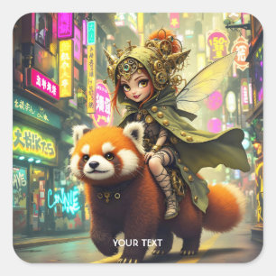 Fantasy Cute Wild Panda Ride Square Sticker