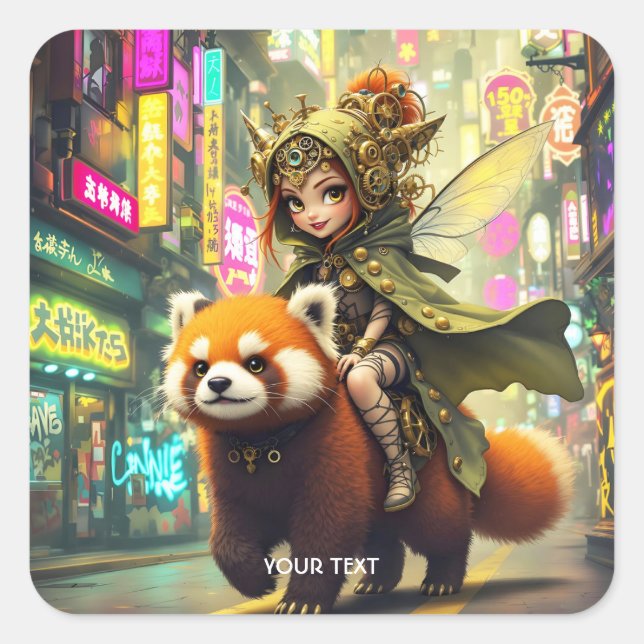 Fantasy Cute Wild Panda Ride Square Sticker (Front)