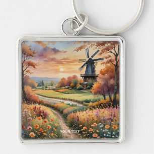 Fantasy Cute Windmill Flowers Field Key Ring