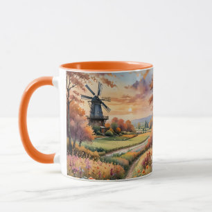 Fantasy Cute Windmill Flowers Field Mug