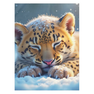 Fantasy Cute Winter Baby Leopard Tablecloth