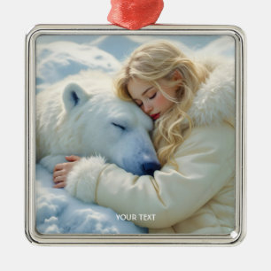 Fantasy Cute Winter Bear Girl Metal Ornament
