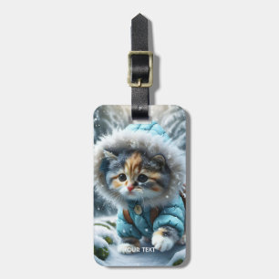 Fantasy Cute Winter Kitten Snow Luggage Tag
