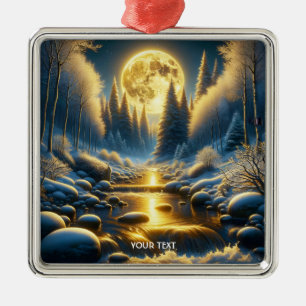 Fantasy Cute Winter Moon River Metal Ornament