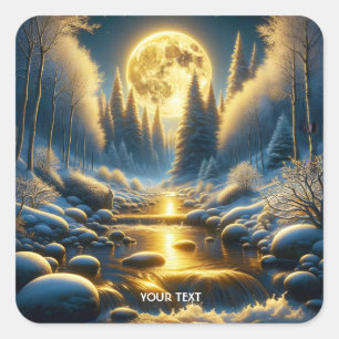 Fantasy Cute Winter Moon River Square Sticker