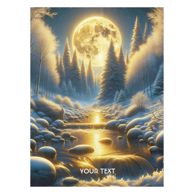 Fantasy Cute Winter Moon River Tablecloth (Front)