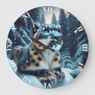 Fantasy Cute Winter Snow Leopard Large Clock