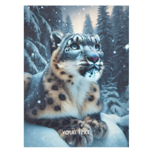 Fantasy Cute Winter Snow Leopard Tablecloth