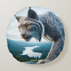 Fantasy Cute Wired Lynx Forest Round Cushion