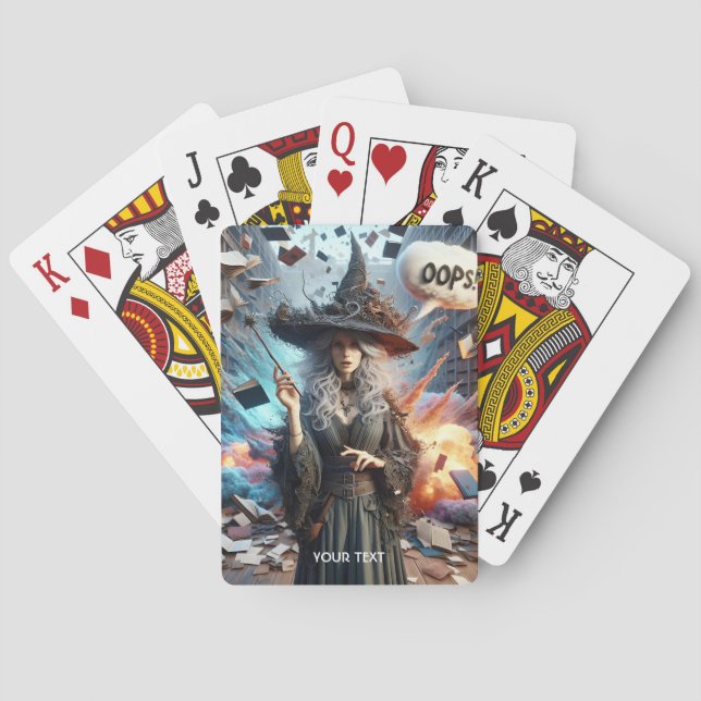 Fantasy Cute Witch Funny Mistake Playing Cards (Back)