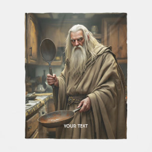 Fantasy Cute Wizard Frying Pan Fleece Blanket