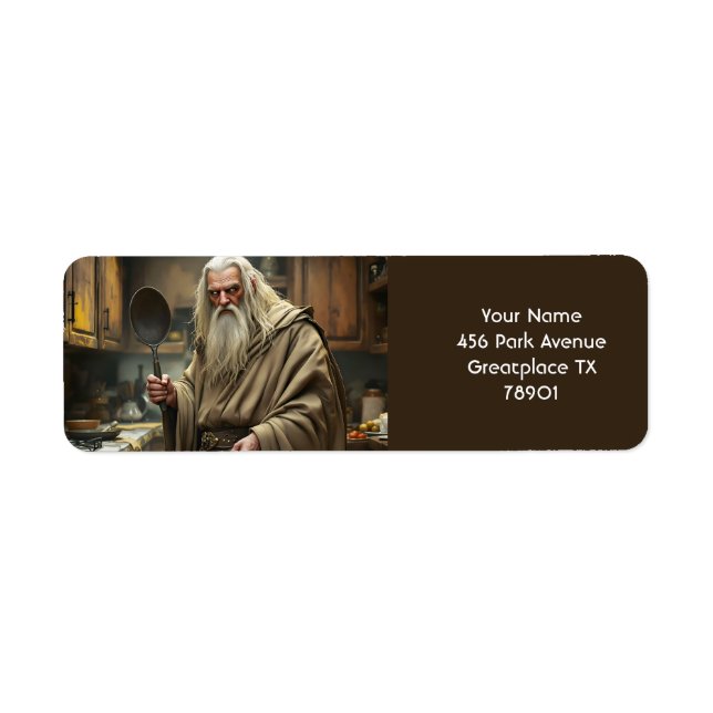 Fantasy Cute  Wizard Frying Pan Return Address Label (Front)