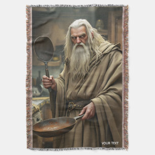 Fantasy Cute Wizard Frying Pan Throw Blanket
