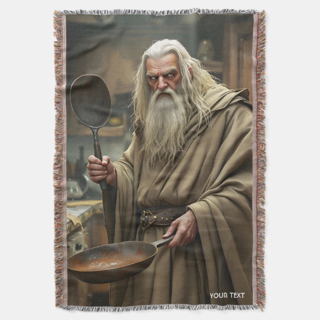Fantasy Cute  Wizard Frying Pan Throw Blanket (Front Vertical)