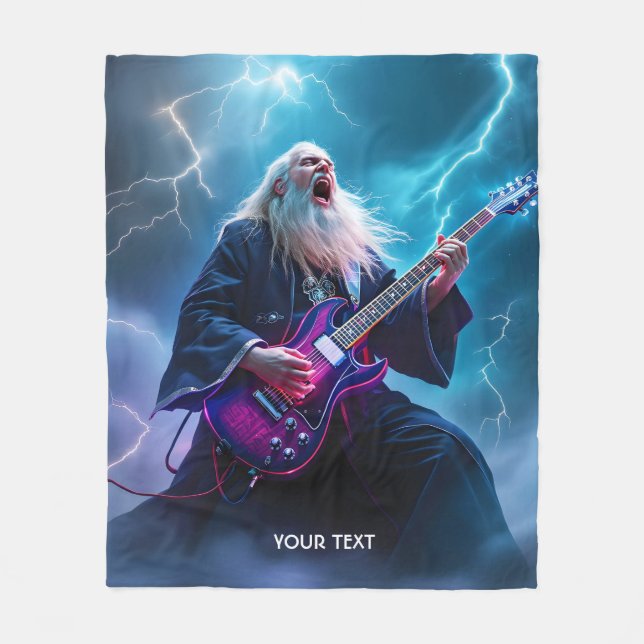Fantasy Cute Wizard Playing Guitar Fleece Blanket (Front)