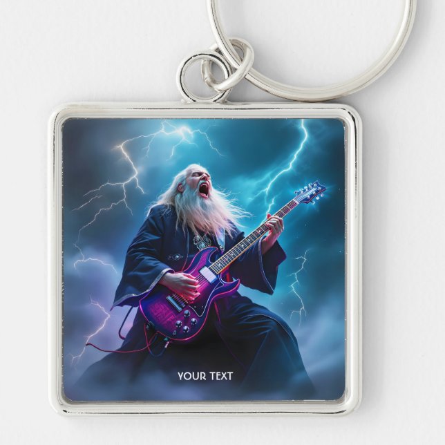 Fantasy Cute Wizard Playing Guitar Key Ring (Front)