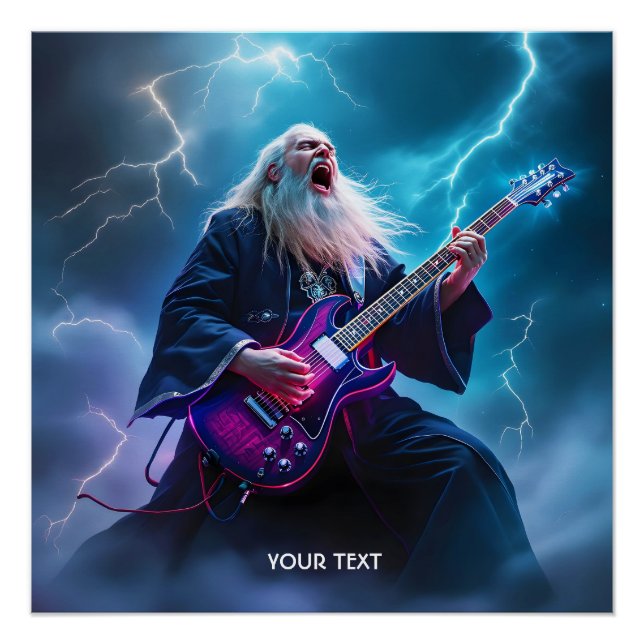 Fantasy Cute Wizard Playing Guitar Poster (Front)
