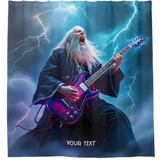 Fantasy Cute Wizard Playing Guitar Shower Curtain (Front)